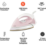 Havells 1000 W GHGDIAZP100 Enticer PTFE Coated Sole Plate Dry Iron (Rose Pink)