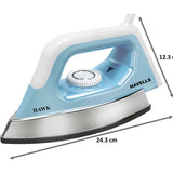 Havells 1100 W GHGDIBZB110 Hawk Non Stick Coated Sole Plate Aerodynamic Design Heavy Weight Dry Iron (Blue)