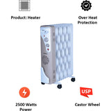 Havells GHROFAEC240 2500W OFR 9 Wave Fins Thermostatic Heat Control Beige PTC Fan Oil Filled Room Heater (White)
