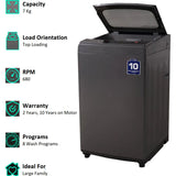 Lloyd 7.0 kg GLWMT70GCGJA 5 Star Fully Automatic Top Loading Washing Machine (Dark Grey)