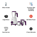 Philips 500 W HL7505/00, 3 Jars Daily Collection Mixer Grinder (White & Purple)
