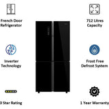 Haier 712.0 L, HRB-738BG A++ Star Inverter Convertible French Door Side by Side Bottom Mount Refrigerator (Super Cool and Super Freeze, Black Glass)