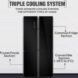 Haier 712.0 L, HRB-738BG A++ Star Inverter Convertible French Door Side by Side Bottom Mount Refrigerator (Super Cool and Super Freeze, Black Glass)