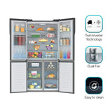 Haier 712.0 L, HRB-738BG A++ Star Inverter Convertible French Door Side by Side Bottom Mount Refrigerator (Super Cool and Super Freeze, Black Glass)