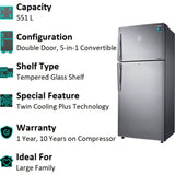 Samsung 551.0 L RT56B6378SL/TL 2 Star 5-in1 Convertible Twin Cooling Plus Frost Free Double Door Refrigerator (Real Stainless)