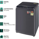 LG 7.0 kg T70SJMB1Z.ABMQEIL 5 Star Jet Spray Punch+3 Turbo Drum Fully Automatic Top Loading Washing Machine (Middle Black)