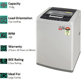 LG 7.50 Kg T75SKSF1Z.ASFQEIL 5 Star Smart Inverter Turbo Drum Fully Automatic Top Loading Washing Machine (Middle Free Silver)