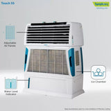 Symphony 55.0 L Touch 55 with 4-Side Aspen Pads, Powerful Double Blowers and Closable Louvers Room Air Cooler (White)