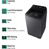 Samsung 8.0 kg WA80BG4582BD/TL 5 Star Inverter Wi-Fi with In-Built Heater Fully Automatic Top Loading Washing Machine (Dark Grey)