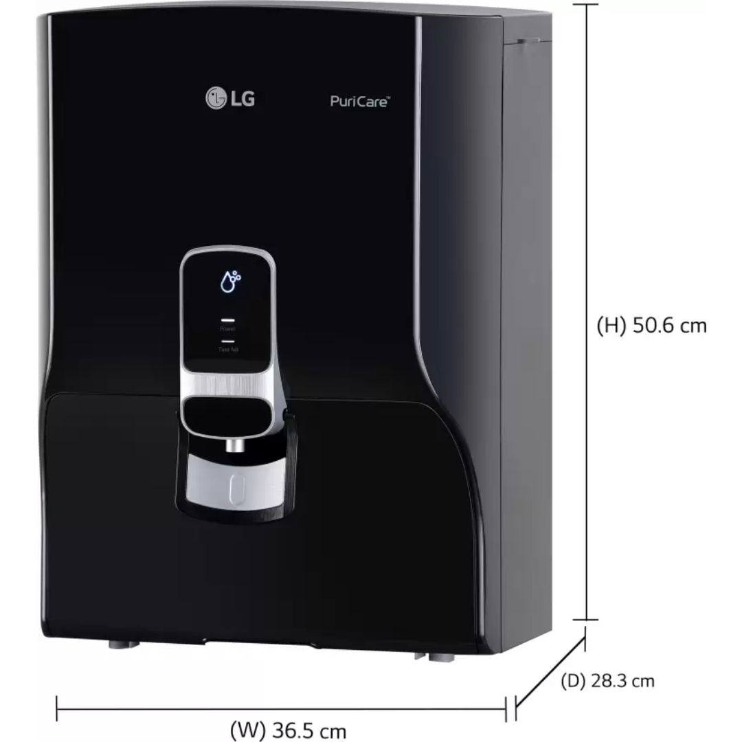 LG 8.0 L, WW140NP.CBKQEIL with Stainless Steel Tank RO Water Purifier (Black)