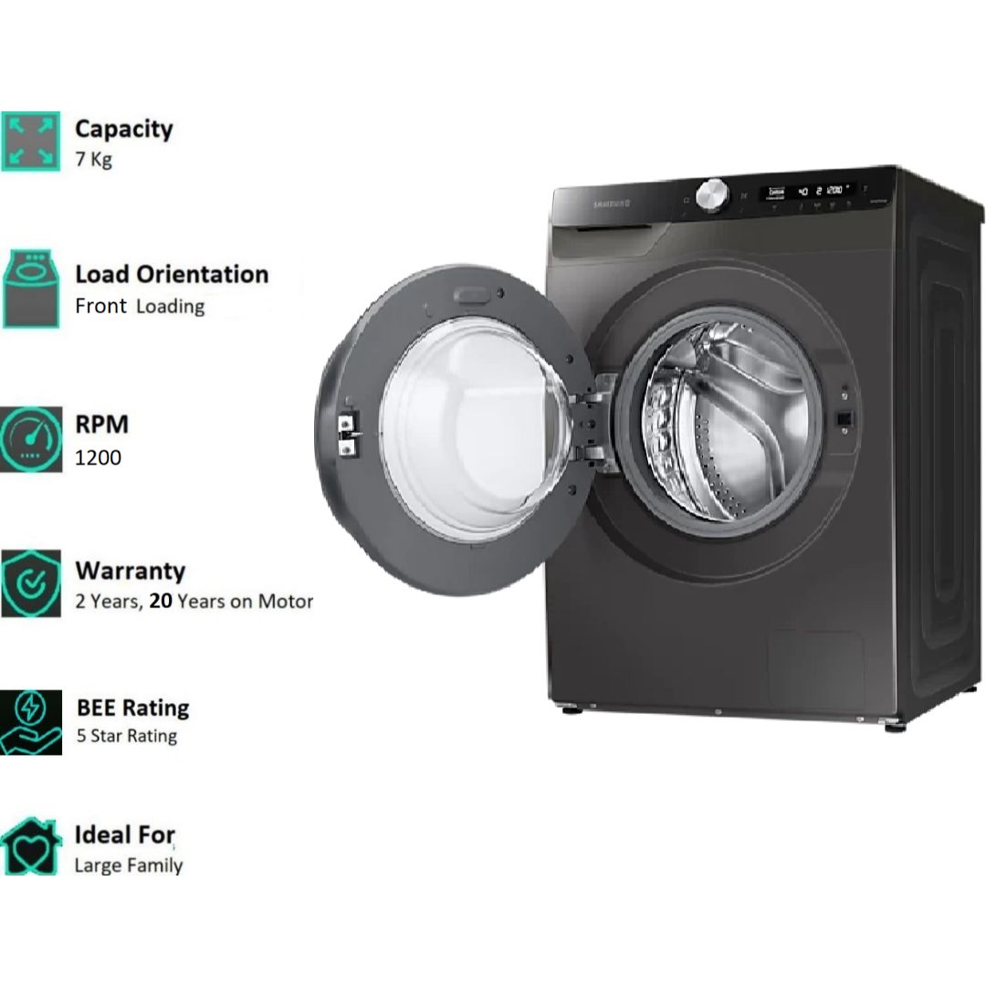 Samsung 7.0 kg WW70T502DAX1TL Ecobubble Technology with AI Control & Smart Things Fully Automatic Front Load Washing Machine (Inox)