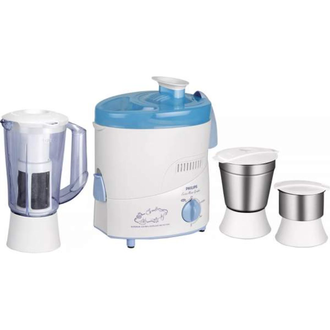 Philips 500 W HL1632/00 Fruit Filter With 3 Jars Juicer Mixer Grinder (White with blue accents)